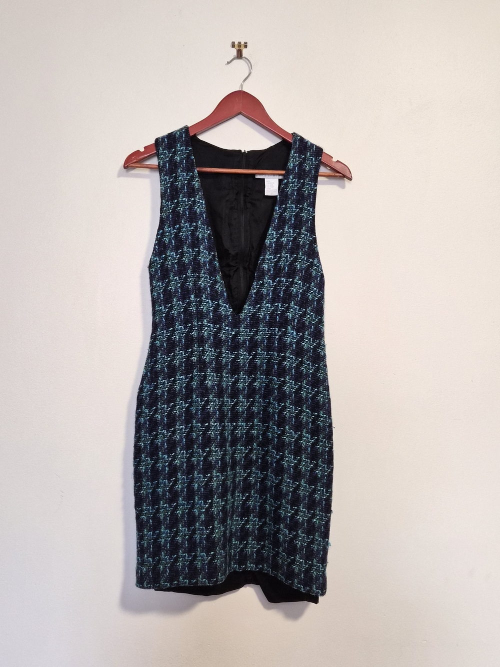 The Limited Teal and Black Tweed V-Neck Mini Dress